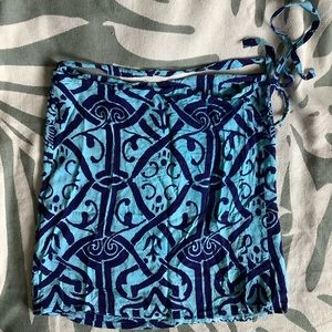 Wrap around mini skirt, 100% rayon, turquoise/ blue, One Size